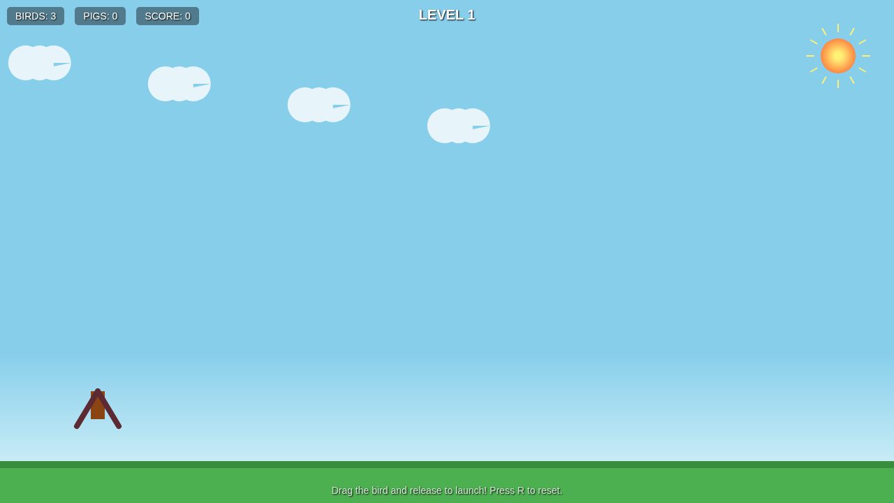 Angry Birds Clone by Laguna Poolside: an empty sky with a slingshot and no level