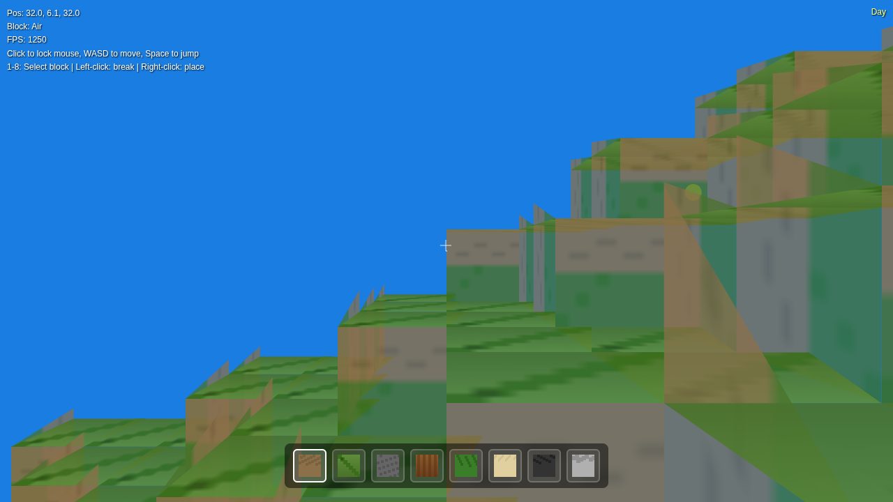 BlockCraft by Laguna Poolside: a voxel landscape with the block hotbar