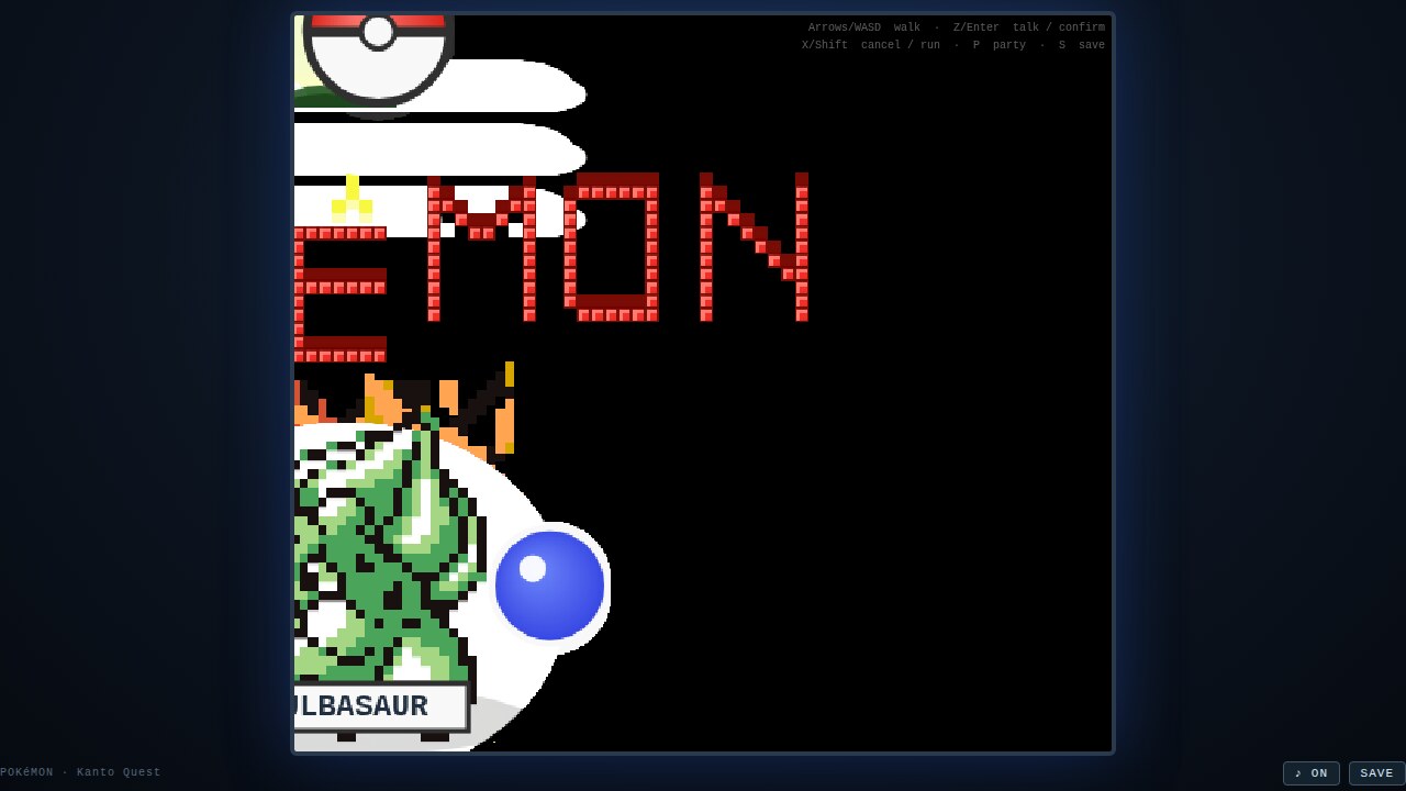 Pokémon Kanto Quest title screen with a rotating starter Pokémon