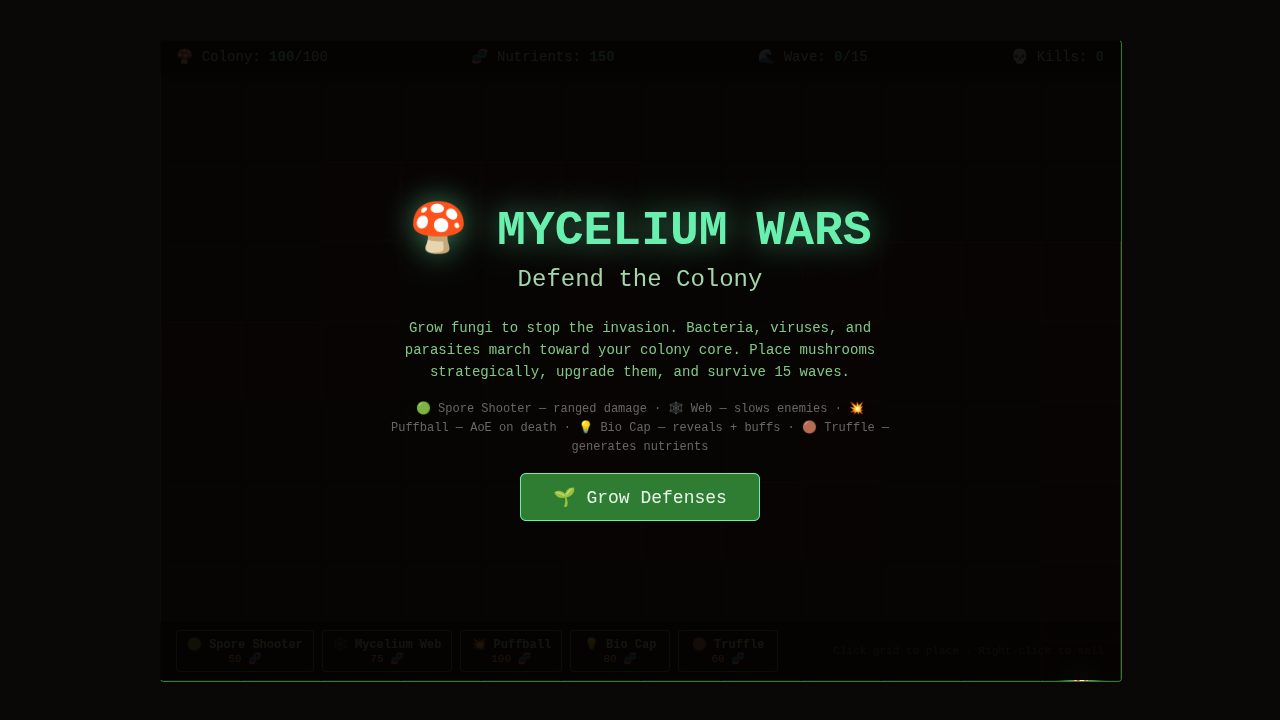 Mycelium Wars: two fungal networks competing across a board
