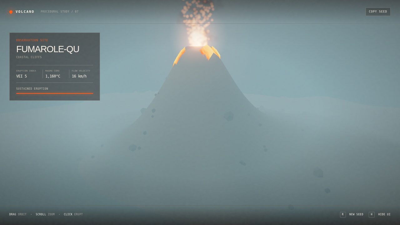 VOLCANO: lava channels branching down a procedural mountainside