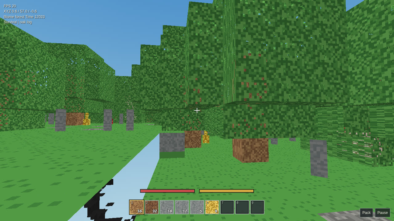Browsercraft: forest clearing with stone pillars and a river
